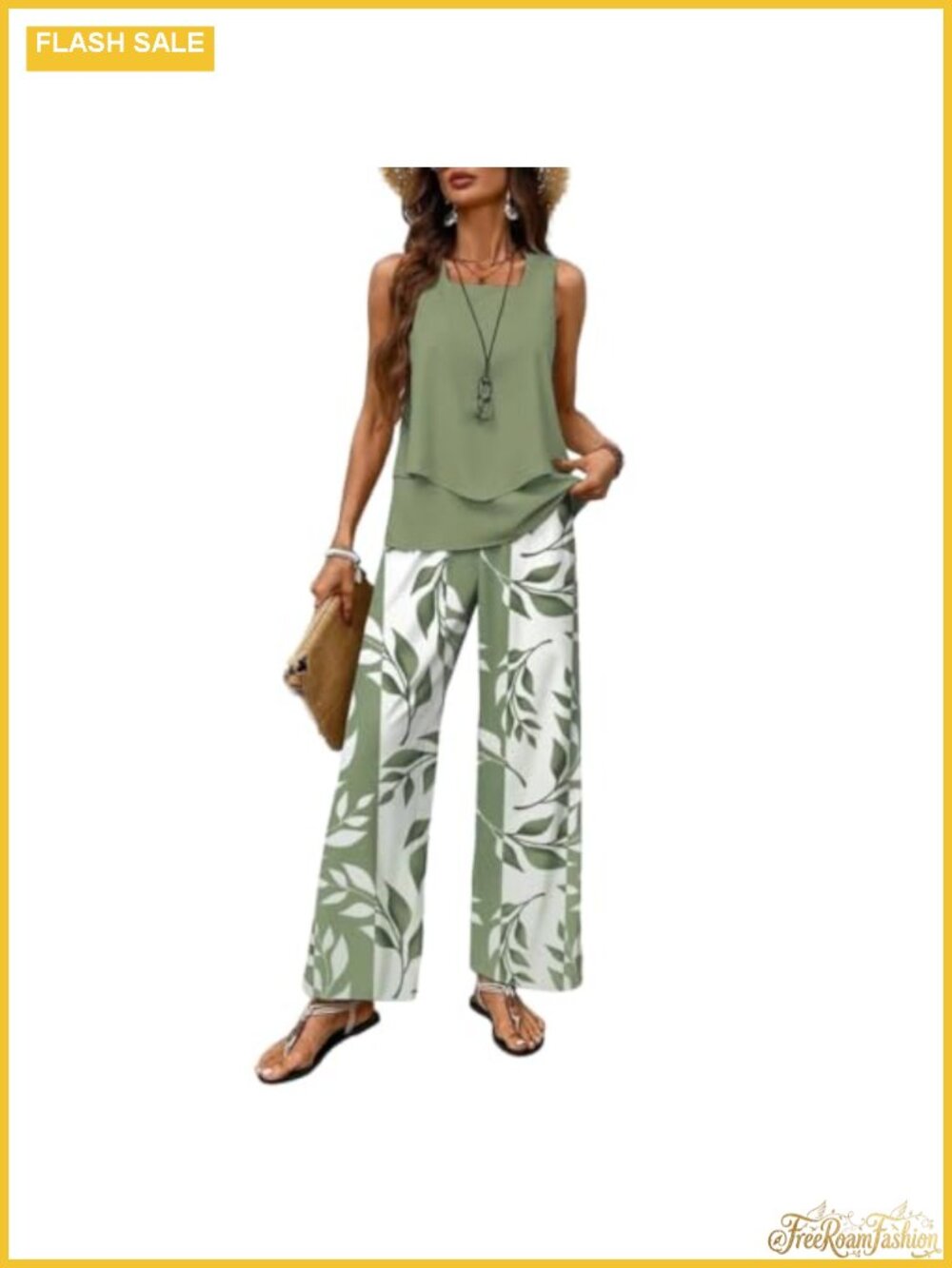 Sleeveless Vest Top and Wide Leg Pants Set for Summer